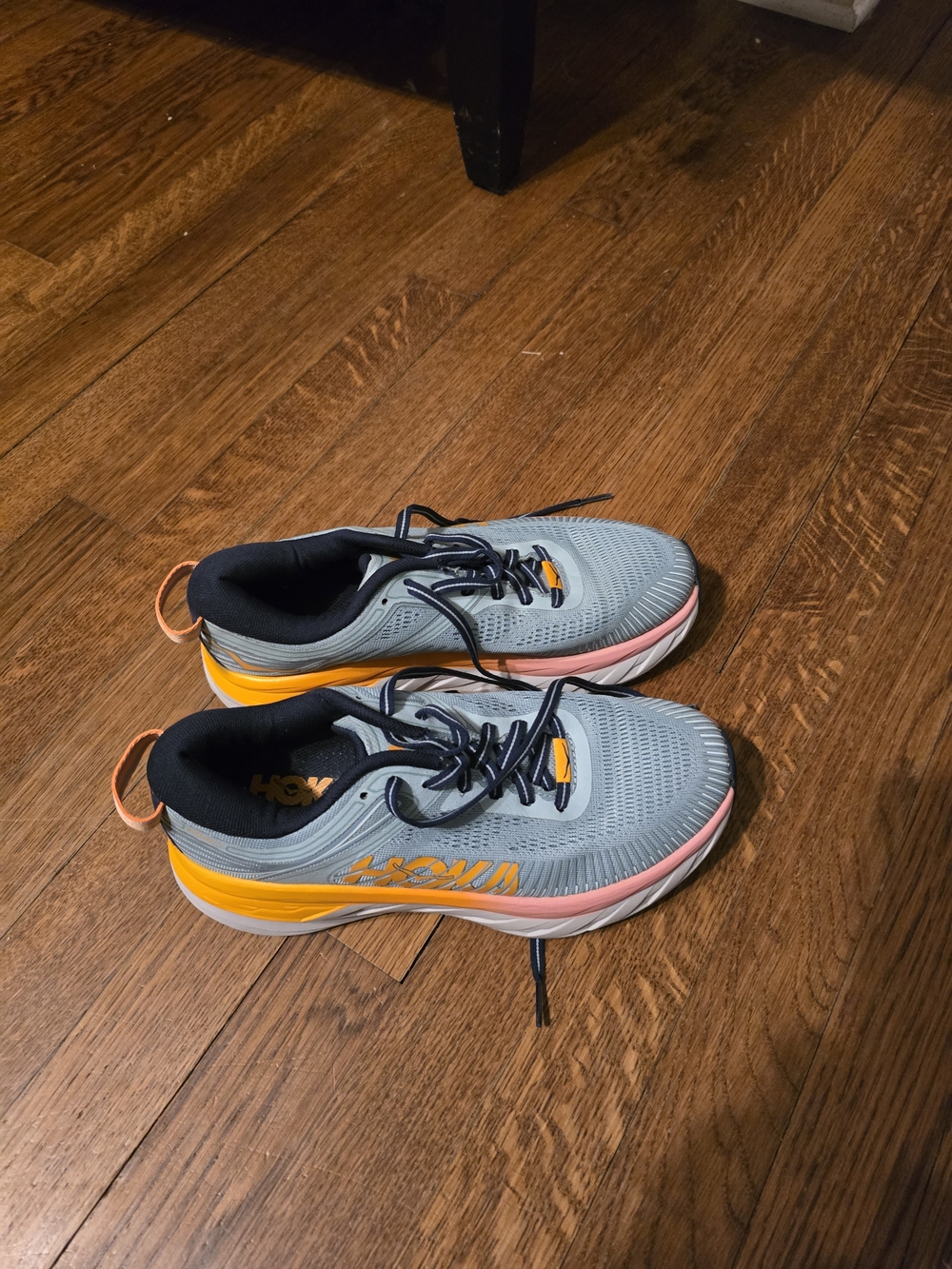 Hoka Gray with Orange and Pink Accent Running Sneakers